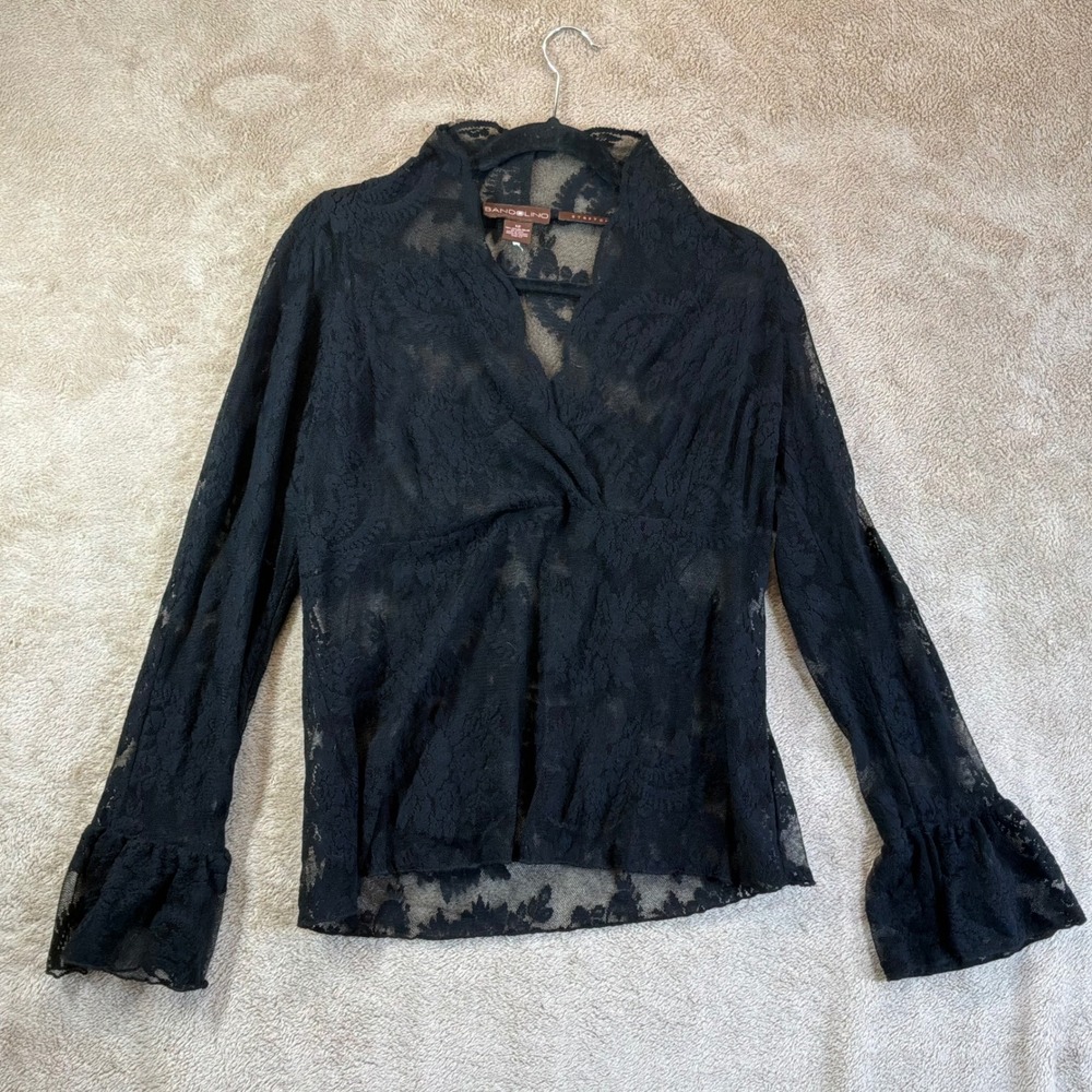 Women's Black Floral Lace Blouse Sheer Babydoll Top 12 Whimsigoth Witchy Fairy